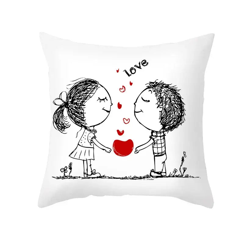 DecorBites™ Love Heart Sketch Couple Pillow Cover 45X45CM Peah Skin Print
