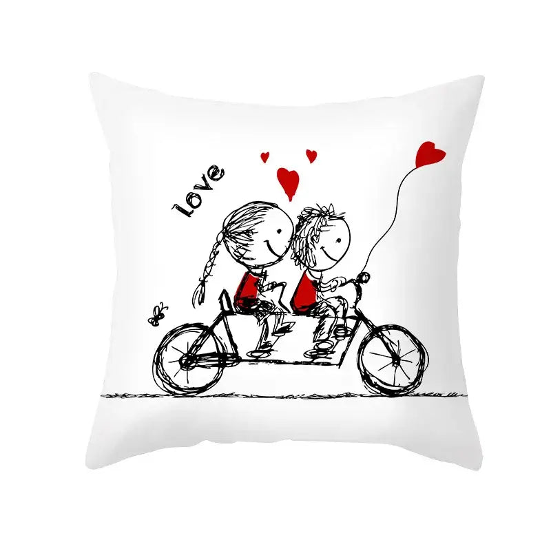 DecorBites™ Love Heart Sketch Couple Pillow Cover 45X45CM Peah Skin Print