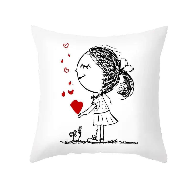 DecorBites™ Love Heart Sketch Couple Pillow Cover 45X45CM Peah Skin Print