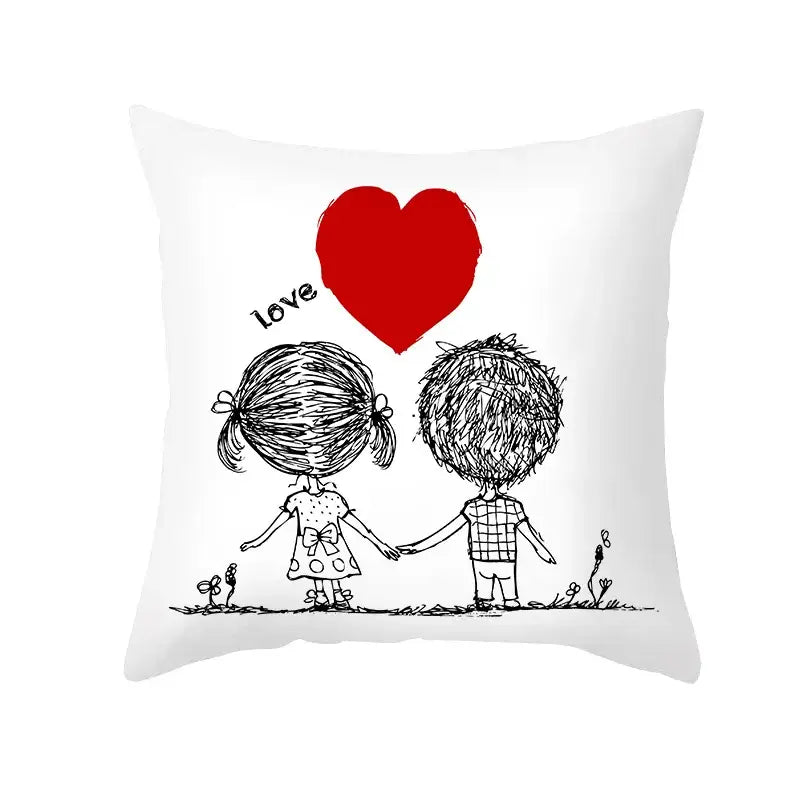 DecorBites™ Love Heart Sketch Couple Pillow Cover 45X45CM Peah Skin Print