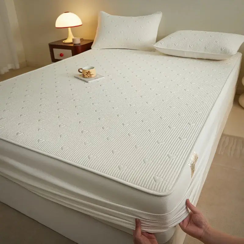 DecorBites™ Love Pattern Cotton Fitted Sheet Single - Anti-Slip, Dustproof & Luxury