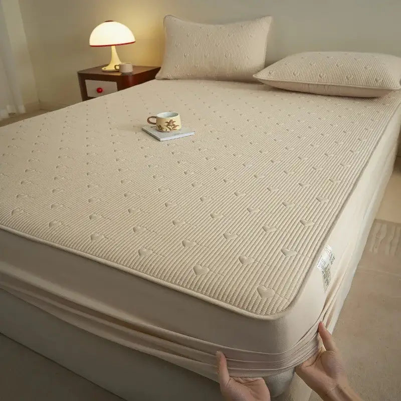 DecorBites™ Love Pattern Cotton Fitted Sheet Single - Anti-Slip, Dustproof & Luxury