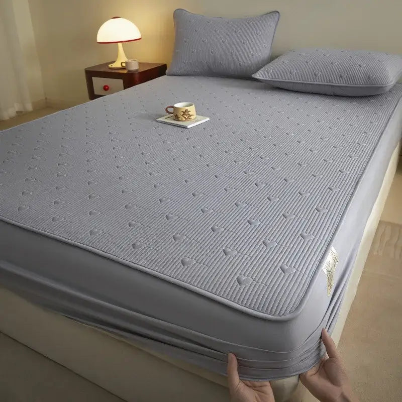 DecorBites™ Love Pattern Cotton Fitted Sheet Single - Anti-Slip, Dustproof & Luxury