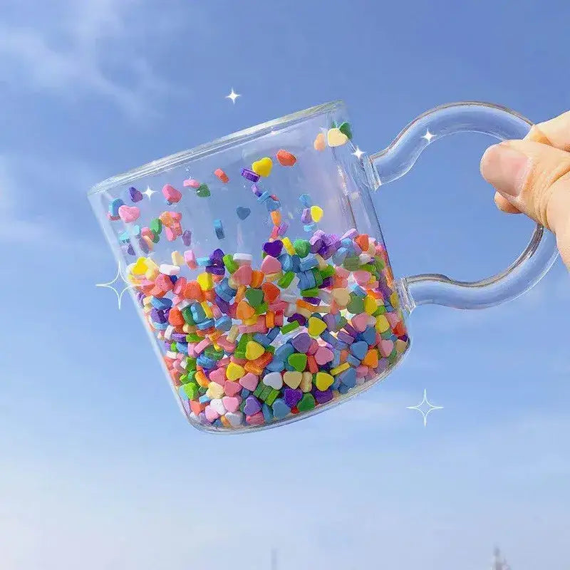 DecorBites™ Love Quicksand Double Bottom Glass Cup - Cute Kawaii Girl Water Coffee Mug