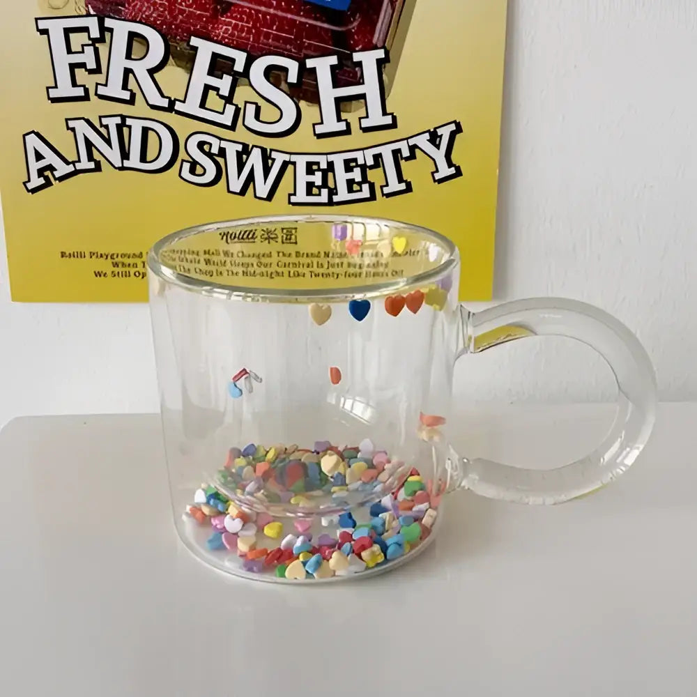 DecorBites™ Love Quicksand Double Bottom Glass Cup - Cute Kawaii Girl Water Coffee Mug