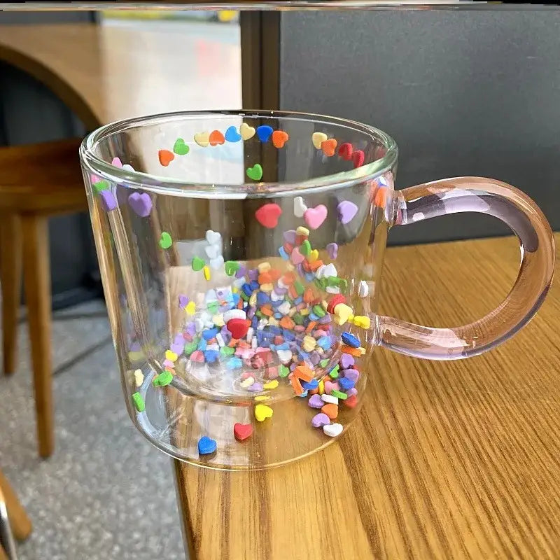 DecorBites™ Love Quicksand Double Bottom Glass Cup - Cute Kawaii Girl Water Coffee Mug