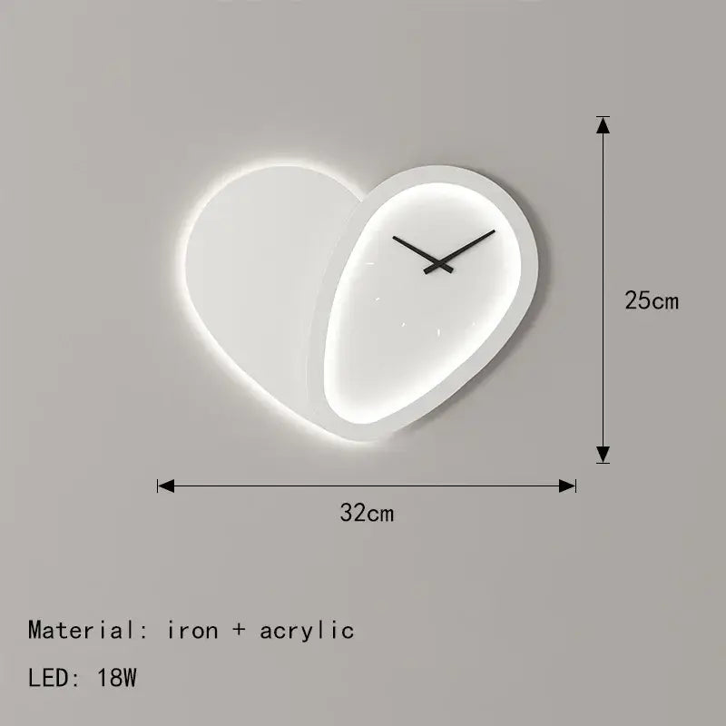 DecorBites™ Love Shaped Clock Wall Lamp Sconce Dimmable Indoor Bedroom Lighting