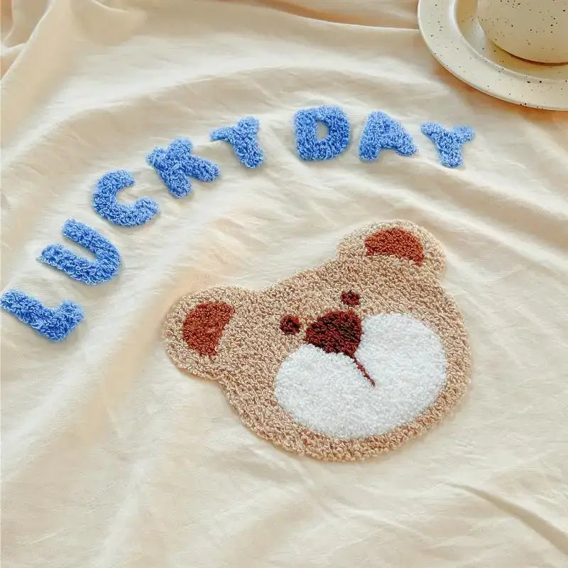 DecorBites™ Lovely Bear & Sheep Embroidered Bedding Set - Duvet Cover, Sheets, Pillowcase