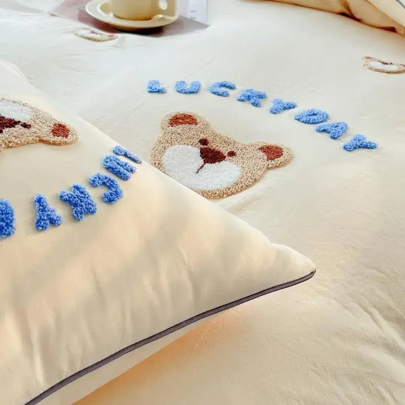 DecorBites™ Lovely Bear & Sheep Embroidered Bedding Set - Duvet Cover, Sheets, Pillowcase