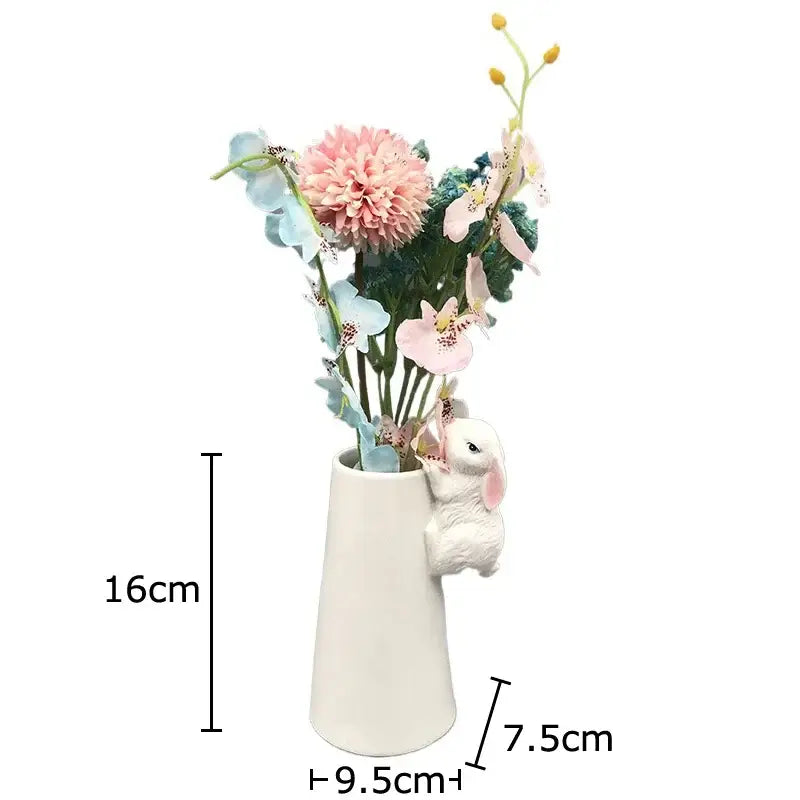 DecorBites™ Lovely Rabbit Ceramic Vase Pot for Floral Arrangement, Table Decor & Aesthetic Room Appeal