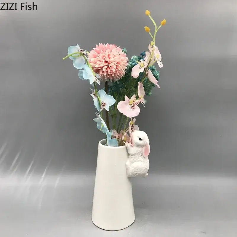 DecorBites™ Lovely Rabbit Ceramic Vase Pot for Floral Arrangement, Table Decor & Aesthetic Room Appeal