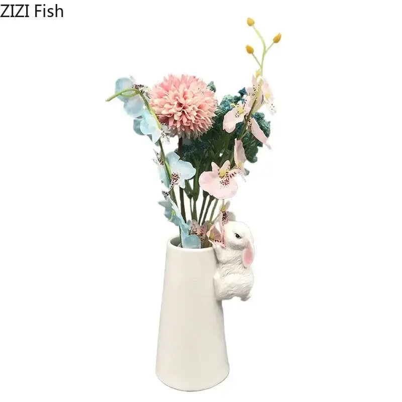 DecorBites™ Lovely Rabbit Ceramic Vase Pot for Floral Arrangement, Table Decor & Aesthetic Room Appeal