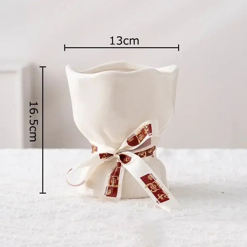 DecorBites™ Lovely Ribbon Ceramic Vase Set for Cute Room Aesthetic Decor