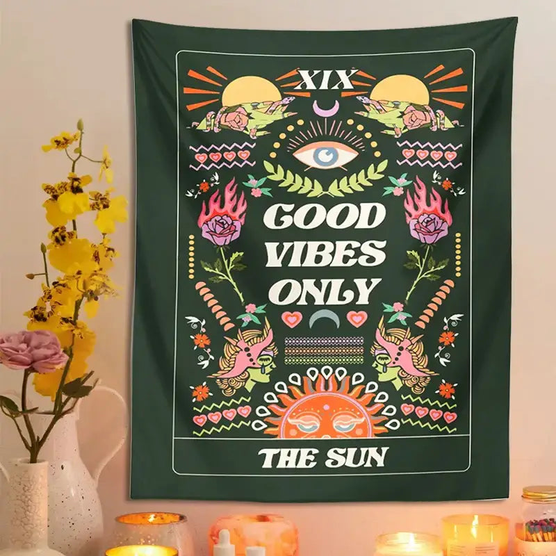 DecorBites™ Lovers Tapestry: Tarot Card Astrology Snake Moon Psychedelic Wall Hanging
