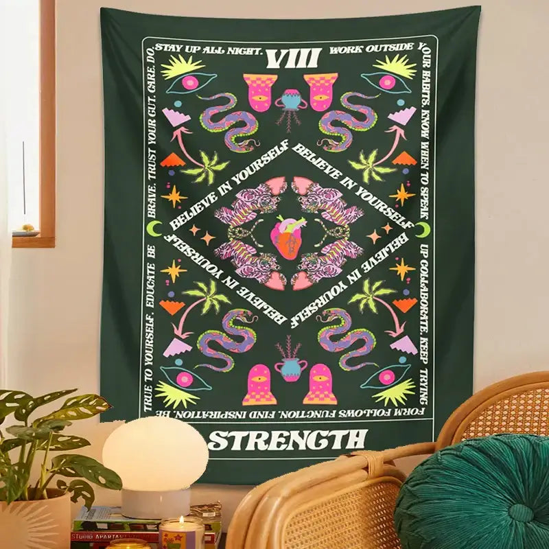 DecorBites™ Lovers Tapestry: Tarot Card Astrology Snake Moon Psychedelic Wall Hanging