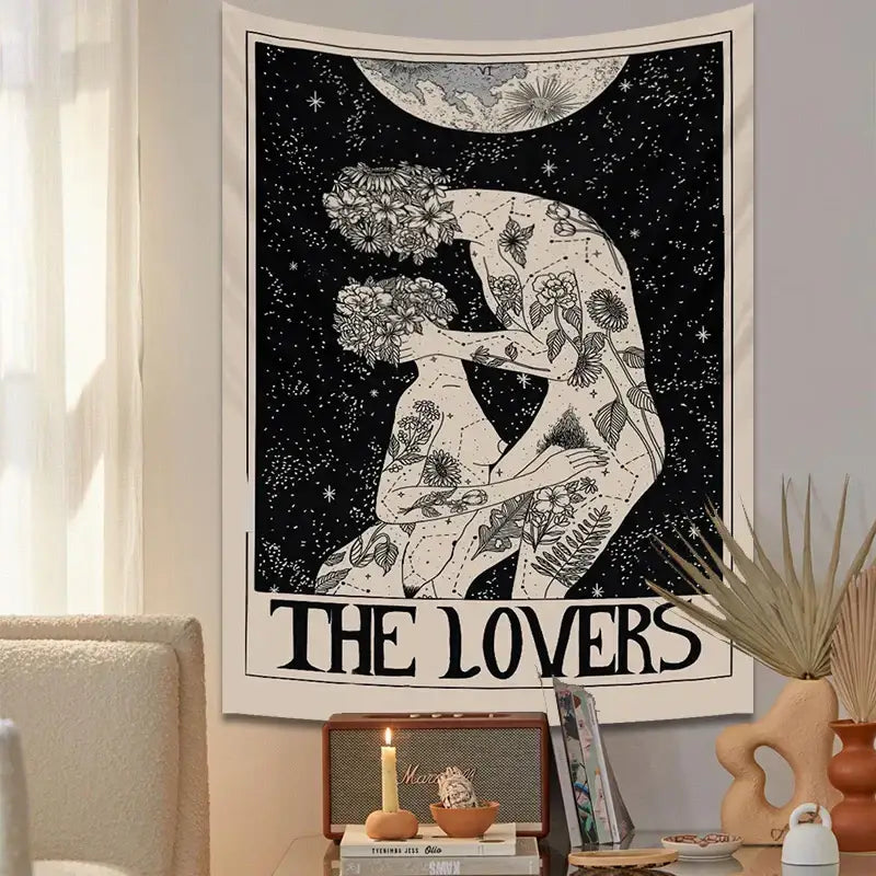 DecorBites™ Lovers Tarot Tapestry for Spiritual Wall Decor and Astrology Enthusiasts