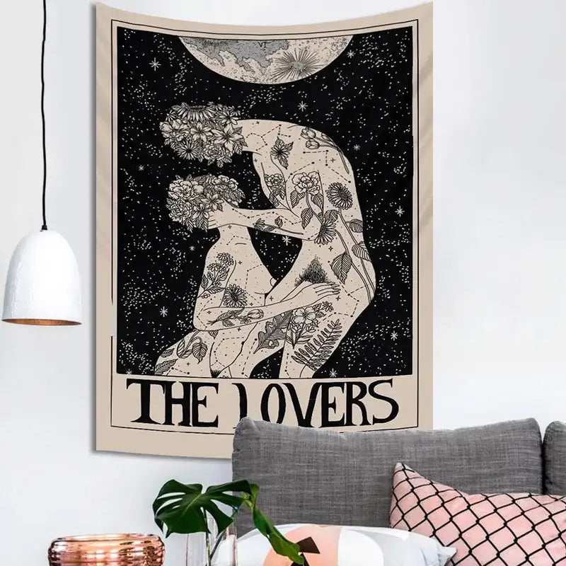 DecorBites™ Lovers Tarot Tapestry for Spiritual Wall Decor and Astrology Enthusiasts