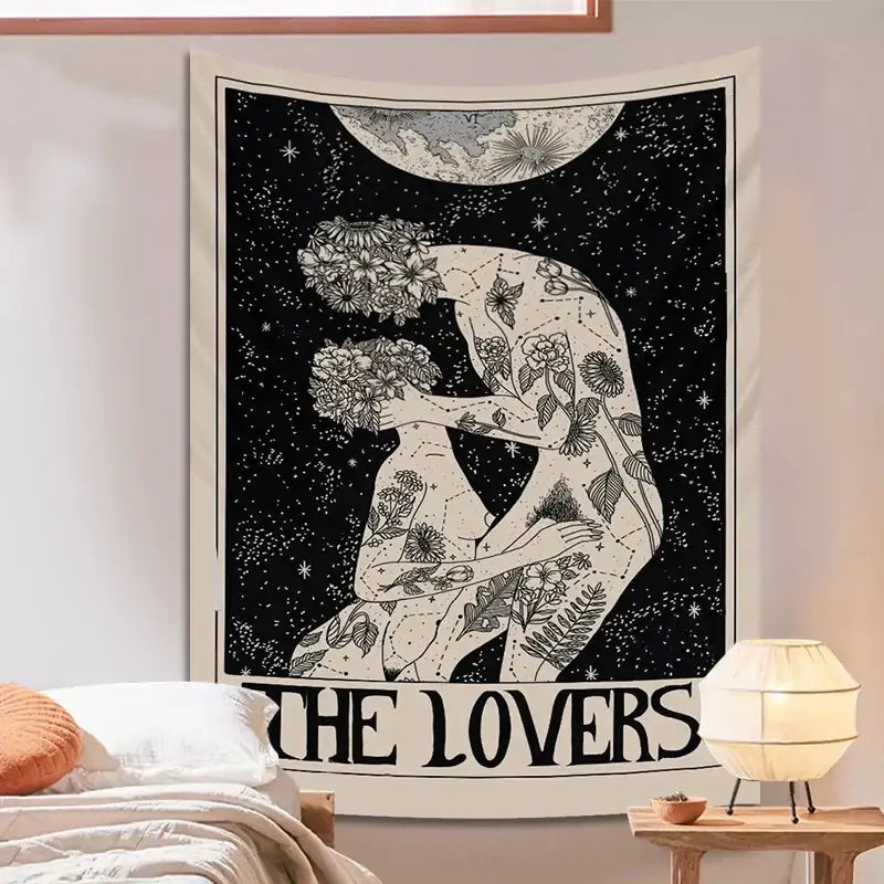 DecorBites™ Lovers Tarot Tapestry for Spiritual Wall Decor and Astrology Enthusiasts