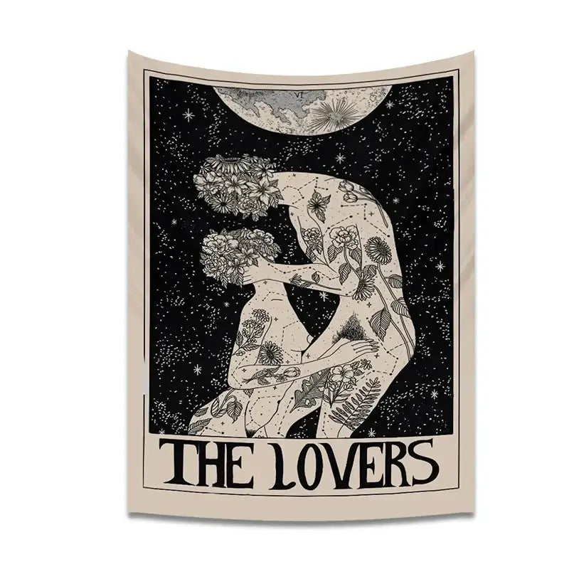 DecorBites™ Lovers Tarot Tapestry for Spiritual Wall Decor and Astrology Enthusiasts