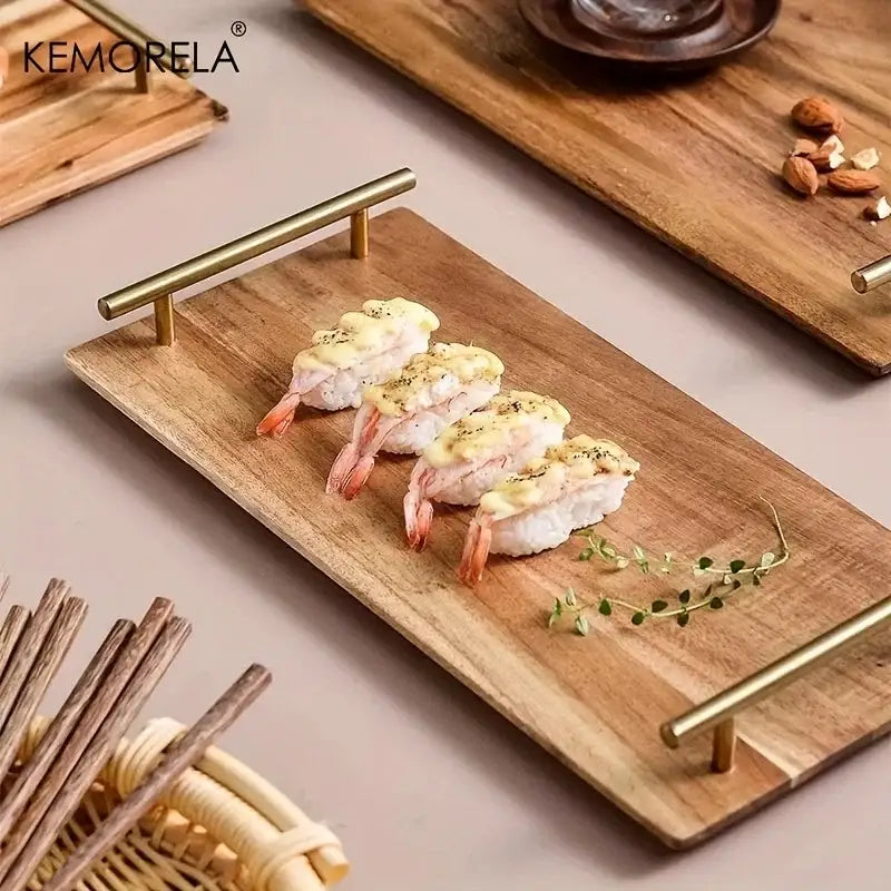 DecorBites™ Lovesickness Wooden Serving Tray with Metal Handle | Elegant Fruit and Sushi Dish