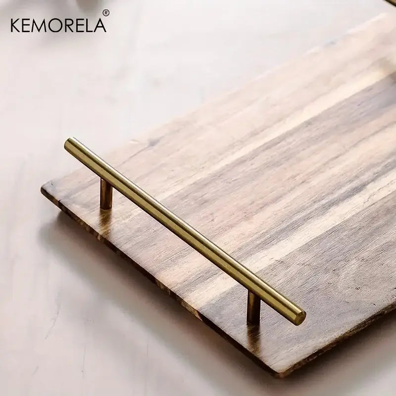 DecorBites™ Lovesickness Wooden Serving Tray with Metal Handle | Elegant Fruit and Sushi Dish