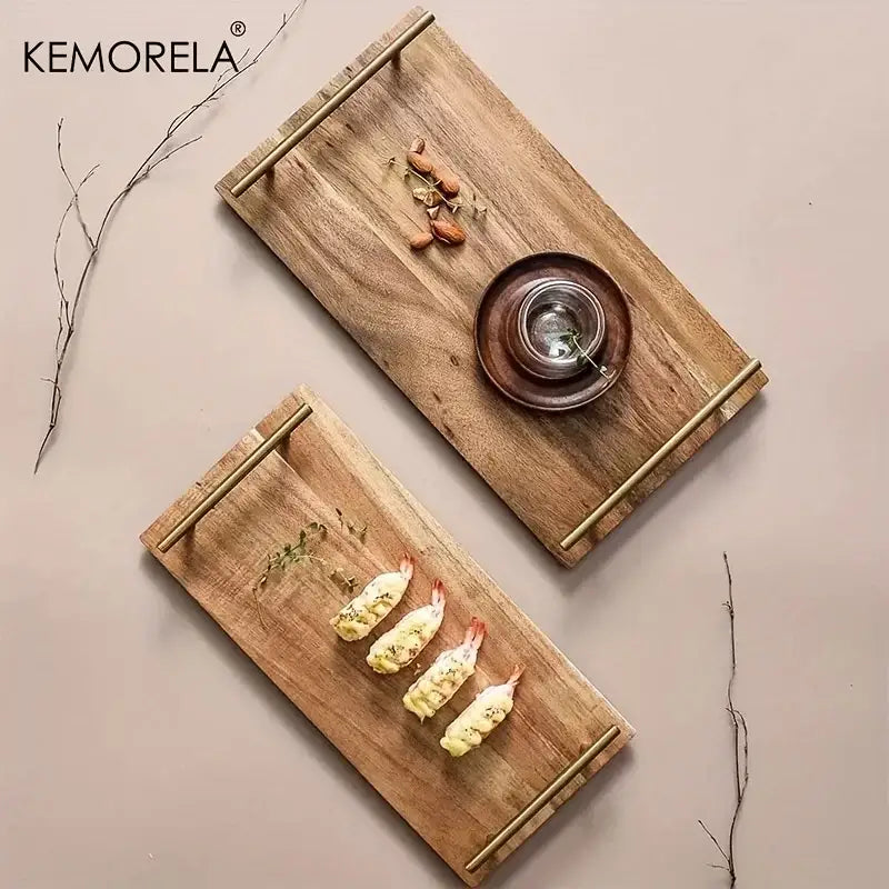 DecorBites™ Lovesickness Wooden Serving Tray with Metal Handle | Elegant Fruit and Sushi Dish