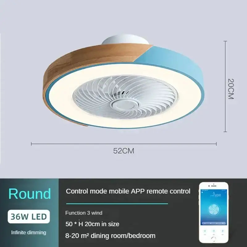 DecorBites™ Low Profile Wood Ceiling Fan Light with Remote Control LED Indoor Air Circulator
