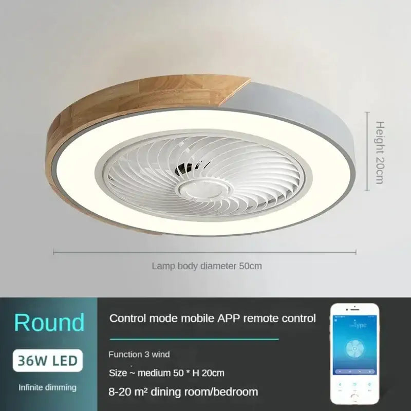 DecorBites™ Low Profile Wood Ceiling Fan Light with Remote Control LED Indoor Air Circulator