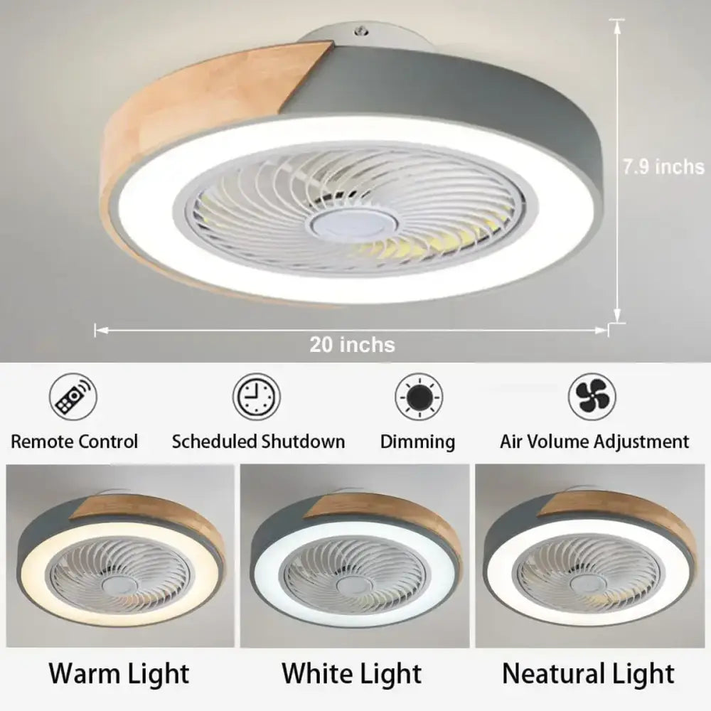 DecorBites™ Low Profile Wood Ceiling Fan Light with Remote Control LED Indoor Air Circulator