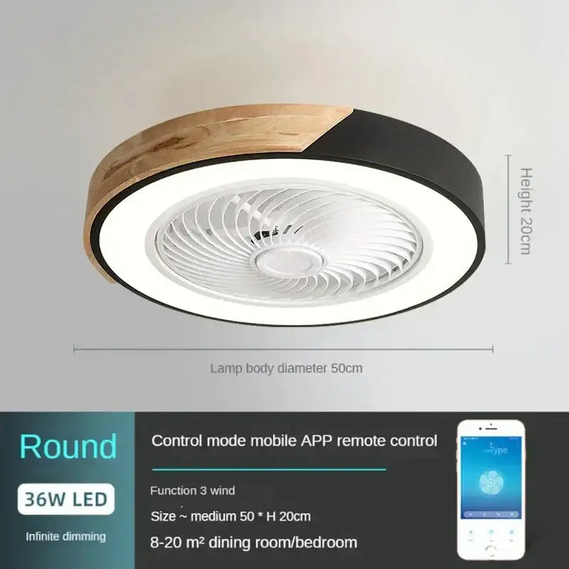 DecorBites™ Low Profile Wood Ceiling Fan Light with Remote Control LED Indoor Air Circulator