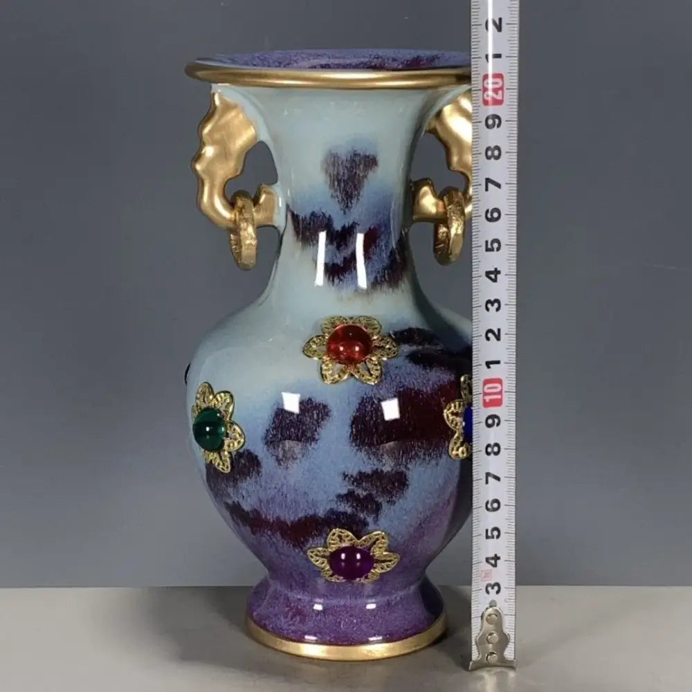 DecorBites™ Lu Qinzhai Jun Porcelain Gem-Inlaid Ring-Holding Bottle Ornaments