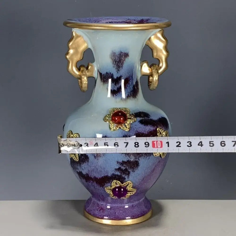 DecorBites™ Lu Qinzhai Jun Porcelain Gem-Inlaid Ring-Holding Bottle Ornaments