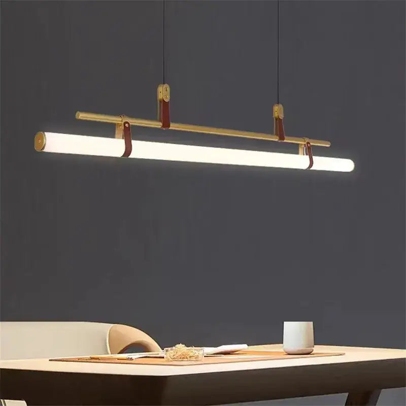 DecorBites™ Lucien Tube Chandelier Black Gold Leather Pendant Light Fixture