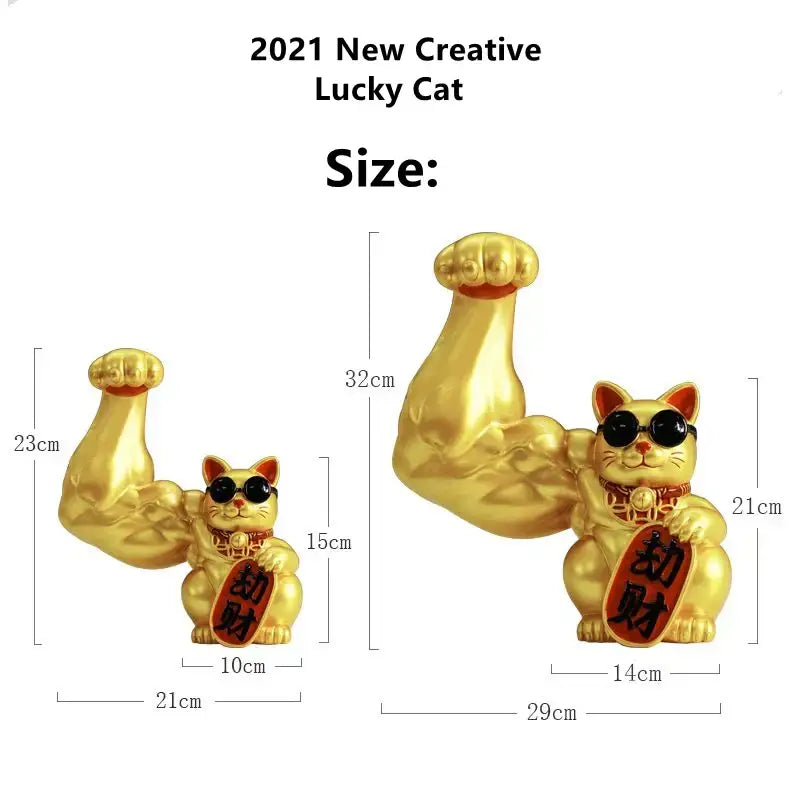 DecorBites™ Lucky Cat Figurine: Creative Muscle Arm Feng Shui Animal Decor for Home, Office, Shop