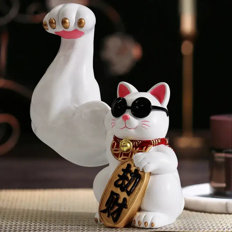 DecorBites™ Lucky Cat Figurine: Creative Muscle Arm Feng Shui Animal Decor for Home, Office, Shop