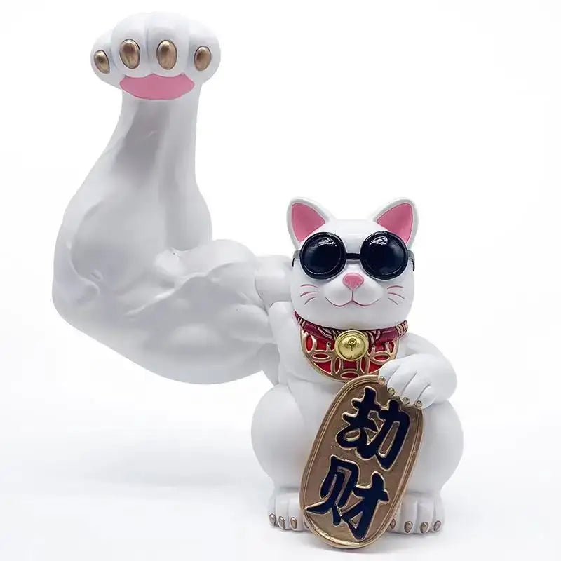 DecorBites™ Lucky Cat Figurine: Creative Muscle Arm Feng Shui Animal Decor for Home, Office, Shop
