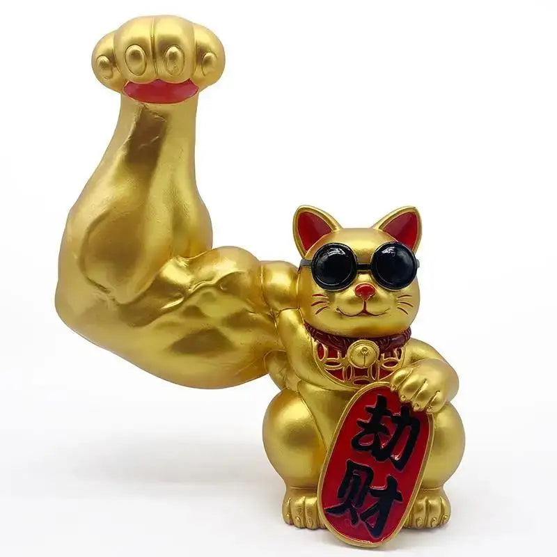 DecorBites™ Lucky Cat Figurine: Creative Muscle Arm Feng Shui Animal Decor for Home, Office, Shop