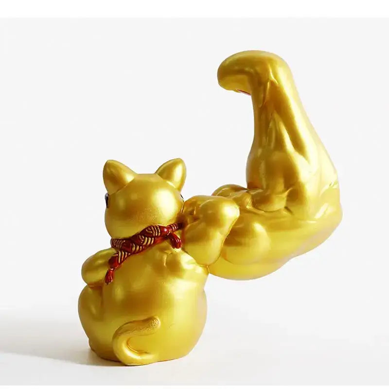 DecorBites™ Lucky Cat Figurine: Creative Muscle Arm Feng Shui Animal Decor for Home, Office, Shop