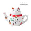 Service à thé en porcelaine Chat porte-bonheur DecorBites™ : théière Maneki Neko, infuseur, tasse à thé Chat Plutus