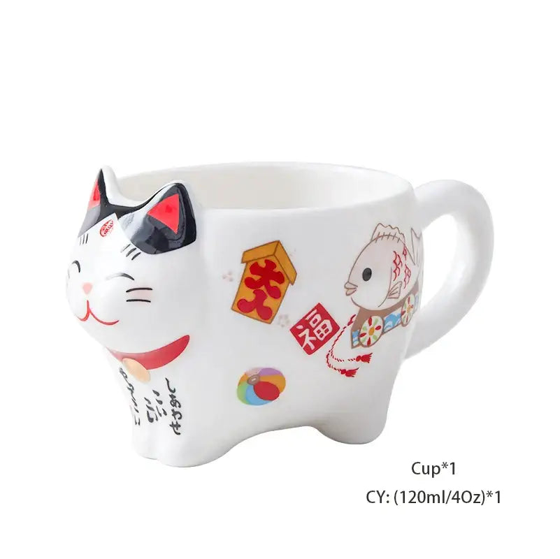 Service à thé en porcelaine Chat porte-bonheur DecorBites™ : théière Maneki Neko, infuseur, tasse à thé Chat Plutus