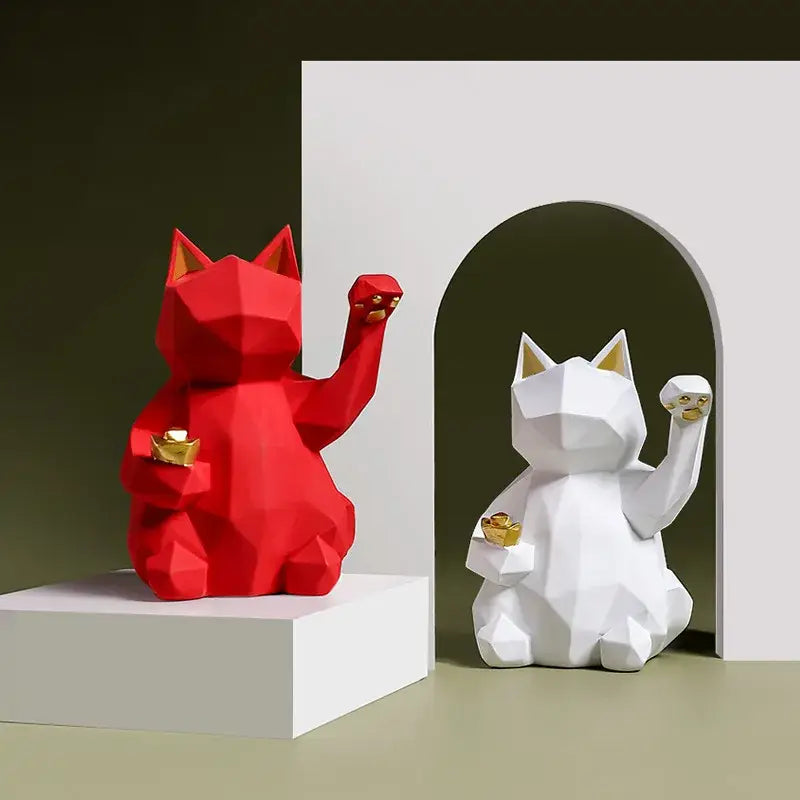 DecorBites™ Lucky Cat Resin Statue: Modern Nordic Home Decor Figurine