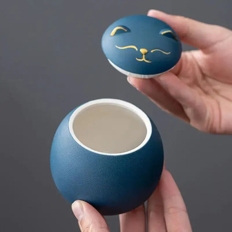 DecorBites™ Lucky Cat Tea Storage Jar: Cute Ceramic Can for Household Tea and Candy Storage