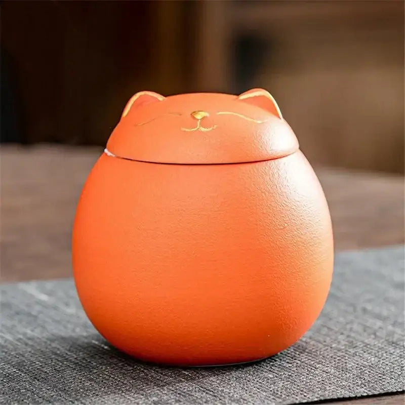 DecorBites™ Lucky Cat Tea Storage Jar: Cute Ceramic Can for Household Tea and Candy Storage
