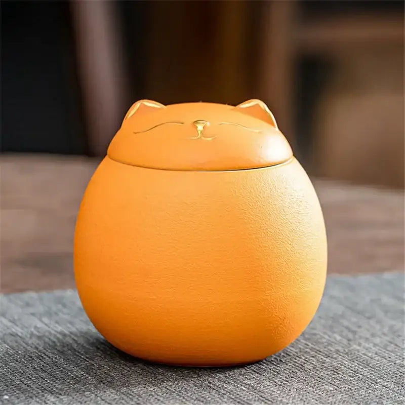 DecorBites™ Lucky Cat Tea Storage Jar: Cute Ceramic Can for Household Tea and Candy Storage