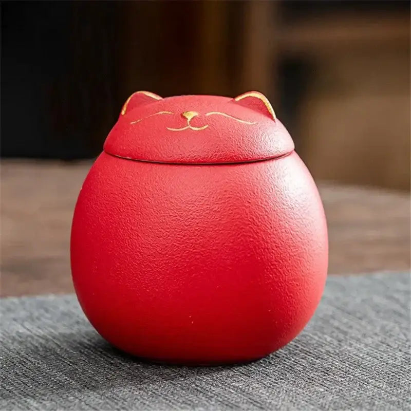 DecorBites™ Lucky Cat Tea Storage Jar: Cute Ceramic Can for Household Tea and Candy Storage
