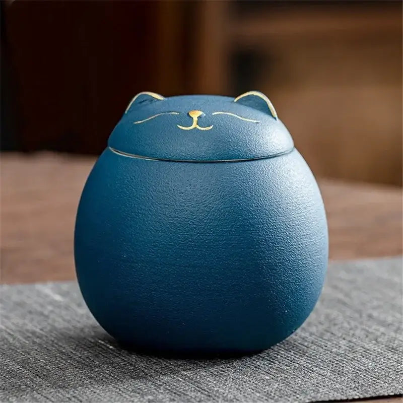 DecorBites™ Lucky Cat Tea Storage Jar: Cute Ceramic Can for Household Tea and Candy Storage