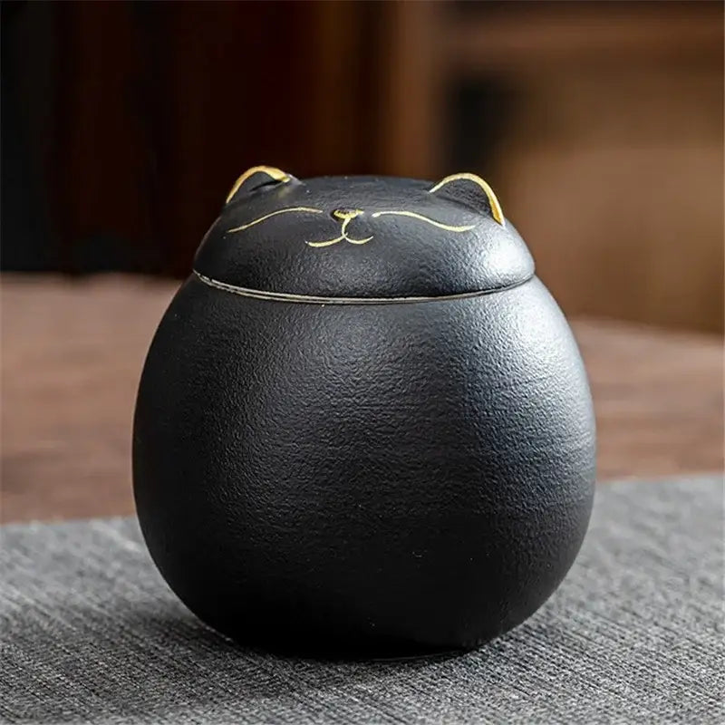 DecorBites™ Lucky Cat Tea Storage Jar: Cute Ceramic Can for Household Tea and Candy Storage