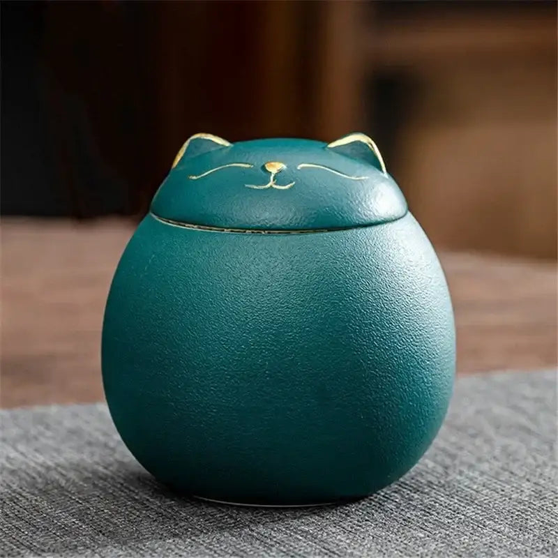 DecorBites™ Lucky Cat Tea Storage Jar: Cute Ceramic Can for Household Tea and Candy Storage