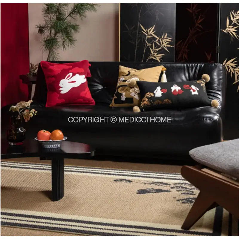 DecorBites™ Lucky Rabbit Pine Forests Embroidery Silk Velvet Pillowcase with Tassels