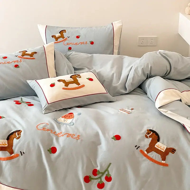 DecorBites™ Lucky Trojan Cotton Embroidered Bedding Set: High-end Skin-Friendly Duvet Cover Set
